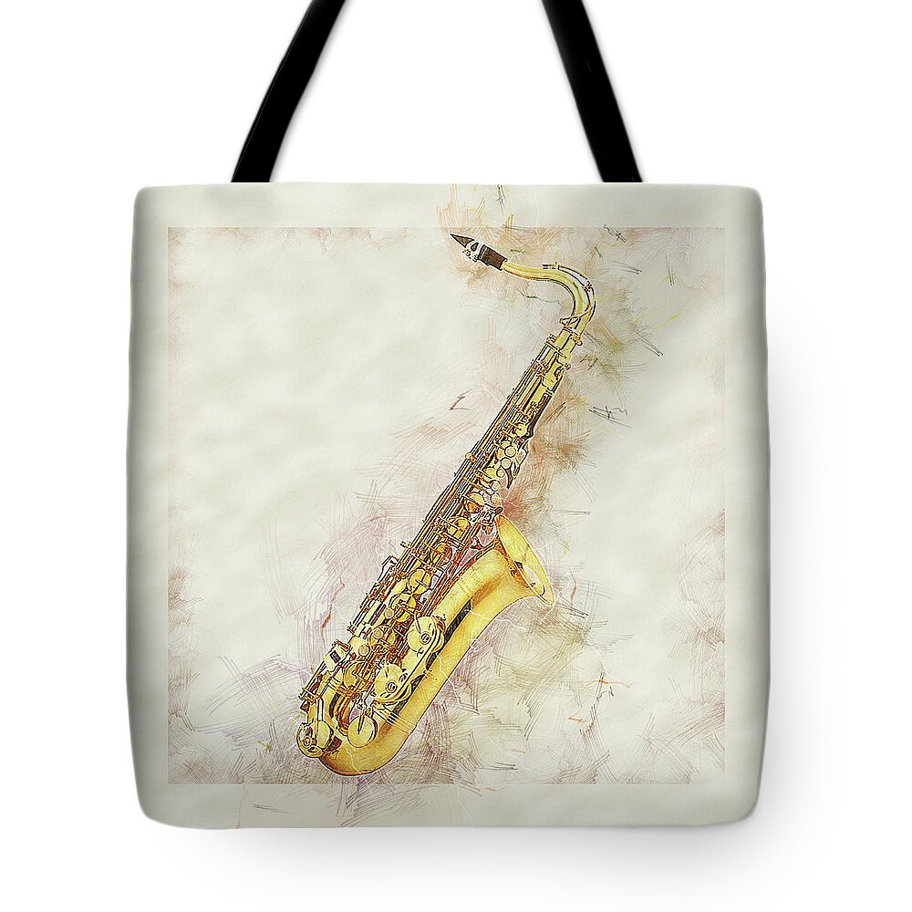 Saxophone Tote Bag featuring the digital art Cool Saxophone by Anthony Murphy