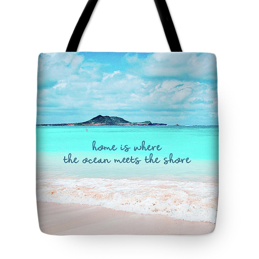 Color Tote Bag featuring the photograph Where the ocean meets the shore Hawaii turquoise ocean and sandy beach by Marcia Luce at Luceworks