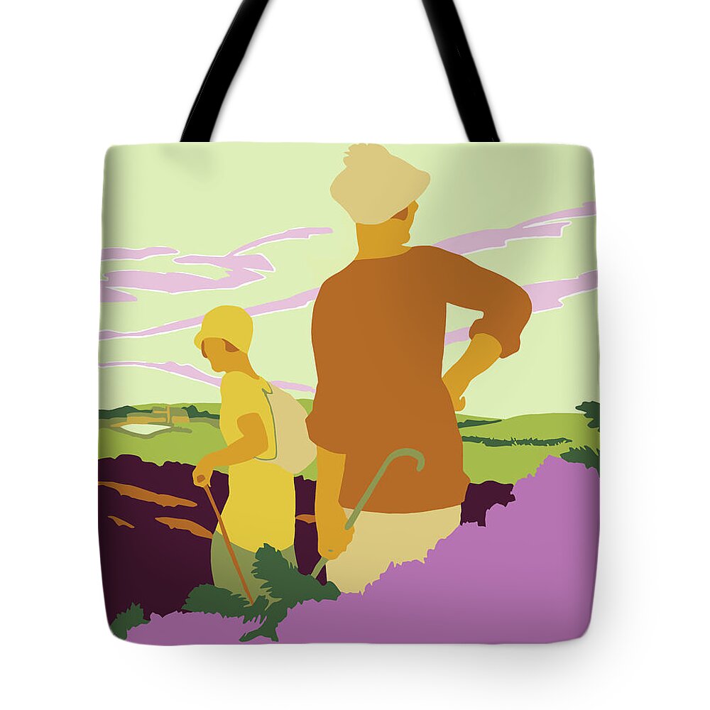  Tote Bag featuring the drawing Yorkshire Moors hiking by Heidi De Leeuw
