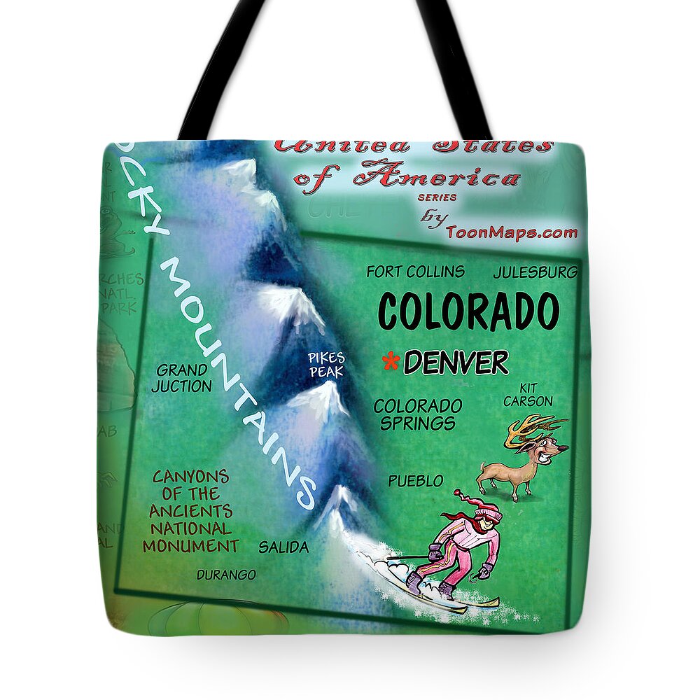 Colorado Tote Bag featuring the digital art Colorado Fun Map by Kevin Middleton