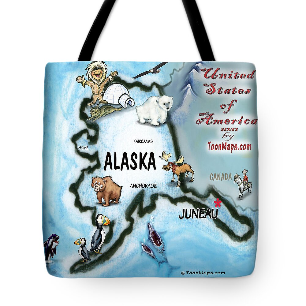 Alaska Tote Bag featuring the digital art Alaska Fun Map by Kevin Middleton