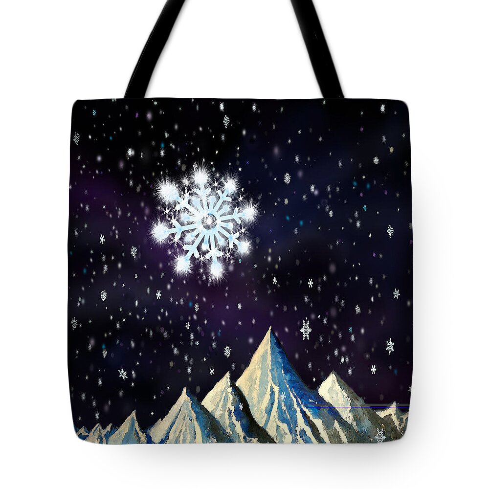 Starry Tote Bag featuring the digital art Starry night snowflake by Kevin Middleton