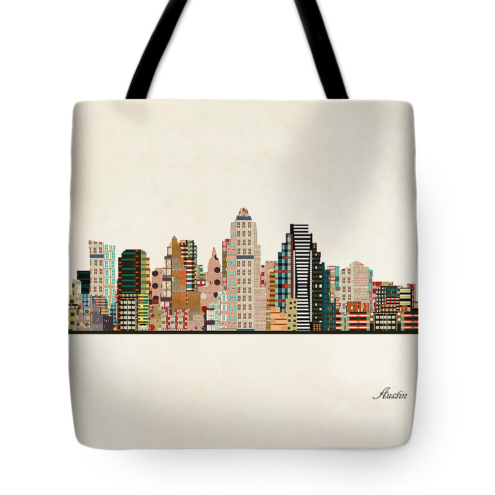 Austin Tote Bag featuring the painting Austin Texas Skyline #1 by Bri Buckley