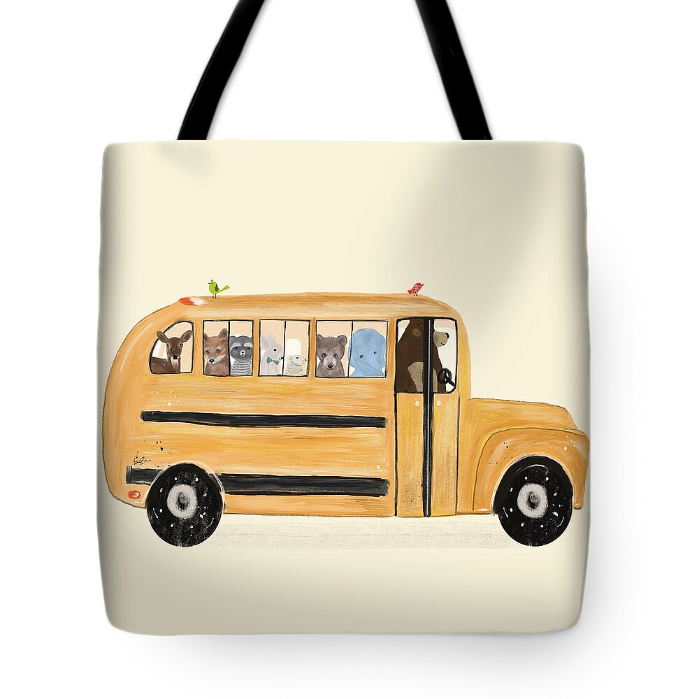 Animals Tote Bag featuring the painting Little Yellow Bus by Bri Buckley