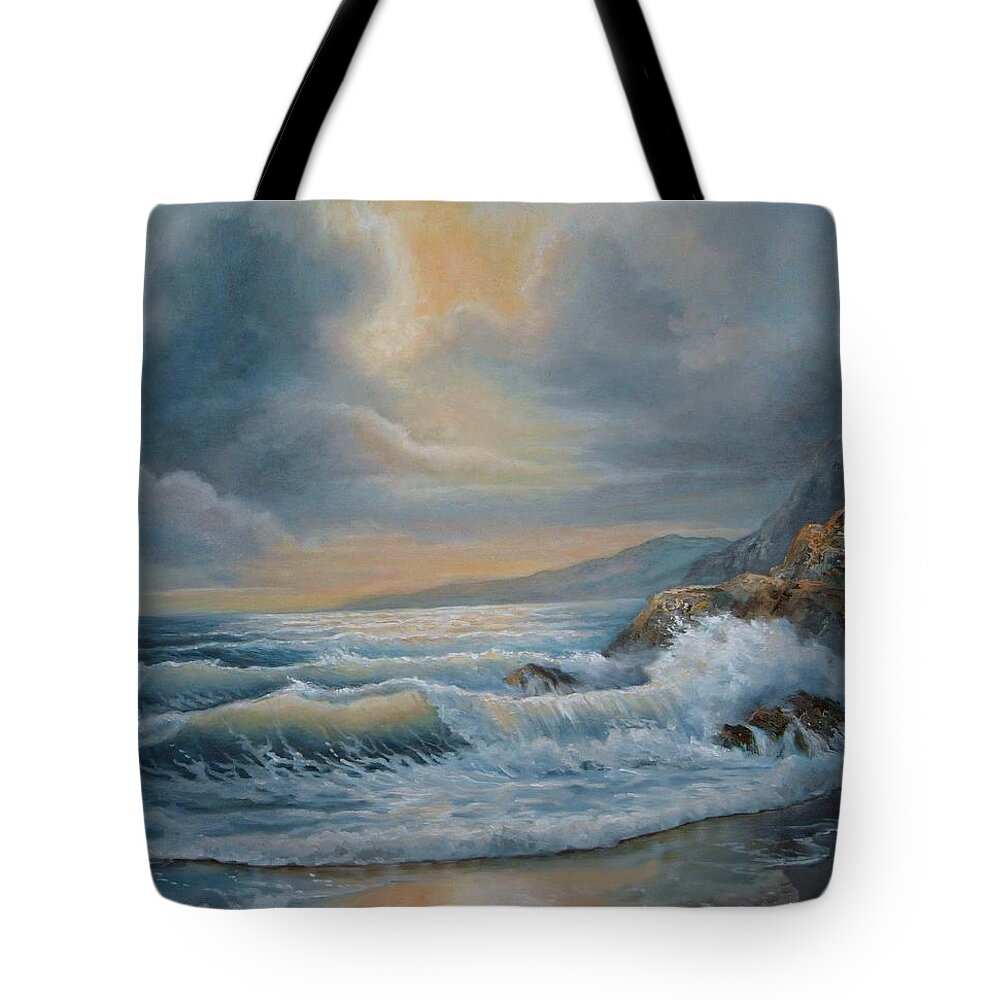 Ocean Oil Painting Tote Bag featuring the painting Ocean under the evening glow by Regina Femrite