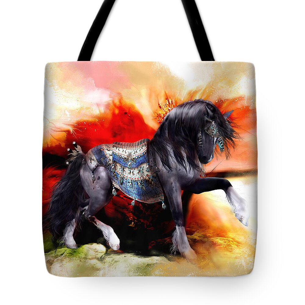 Kachina Tote Bag featuring the digital art Kachina Hopi Spirit Horse by Shanina Conway
