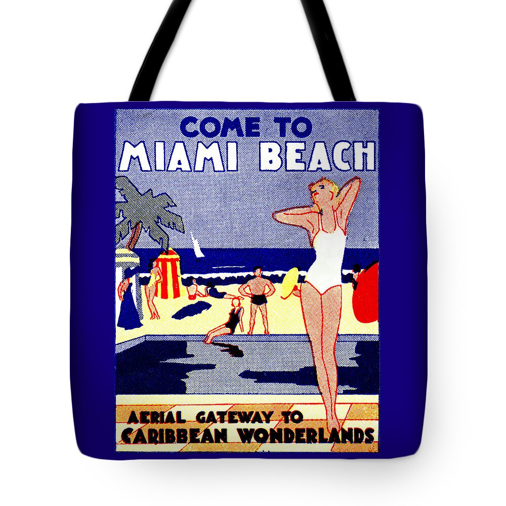 Vintage Florida Poster Tote Bag featuring the painting 1935 Miami Beach Travel Poster by Historic Image