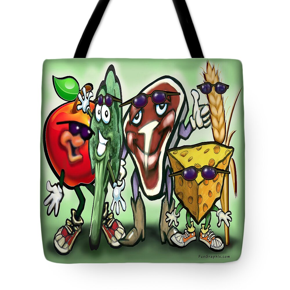 Food Tote Bag featuring the painting Food Groups Party #2 by Kevin Middleton