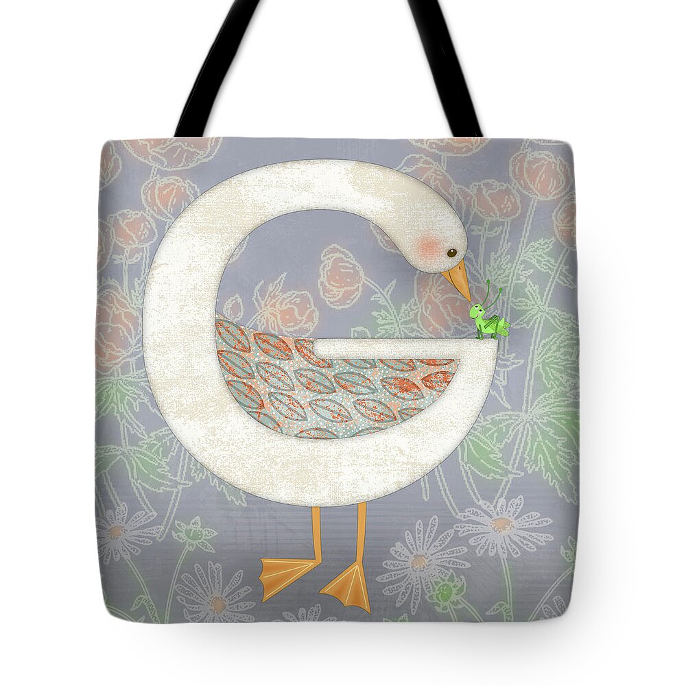 Goose Tote Bag featuring the digital art G is for Goose and Grasshopper by Valerie Drake Lesiak