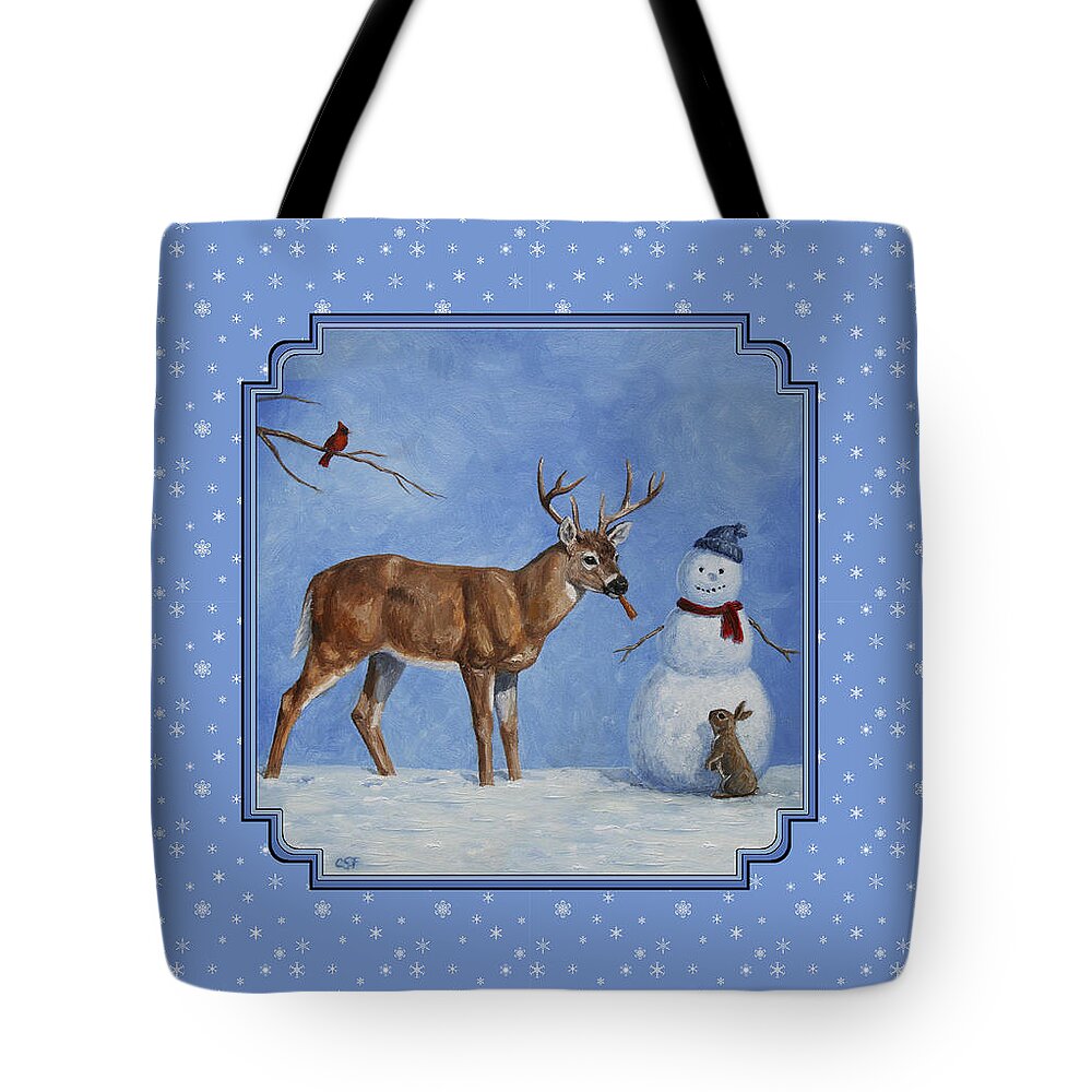 Deer Tote Bag featuring the painting Whose Carrot Seasons Greeting by Crista Forest