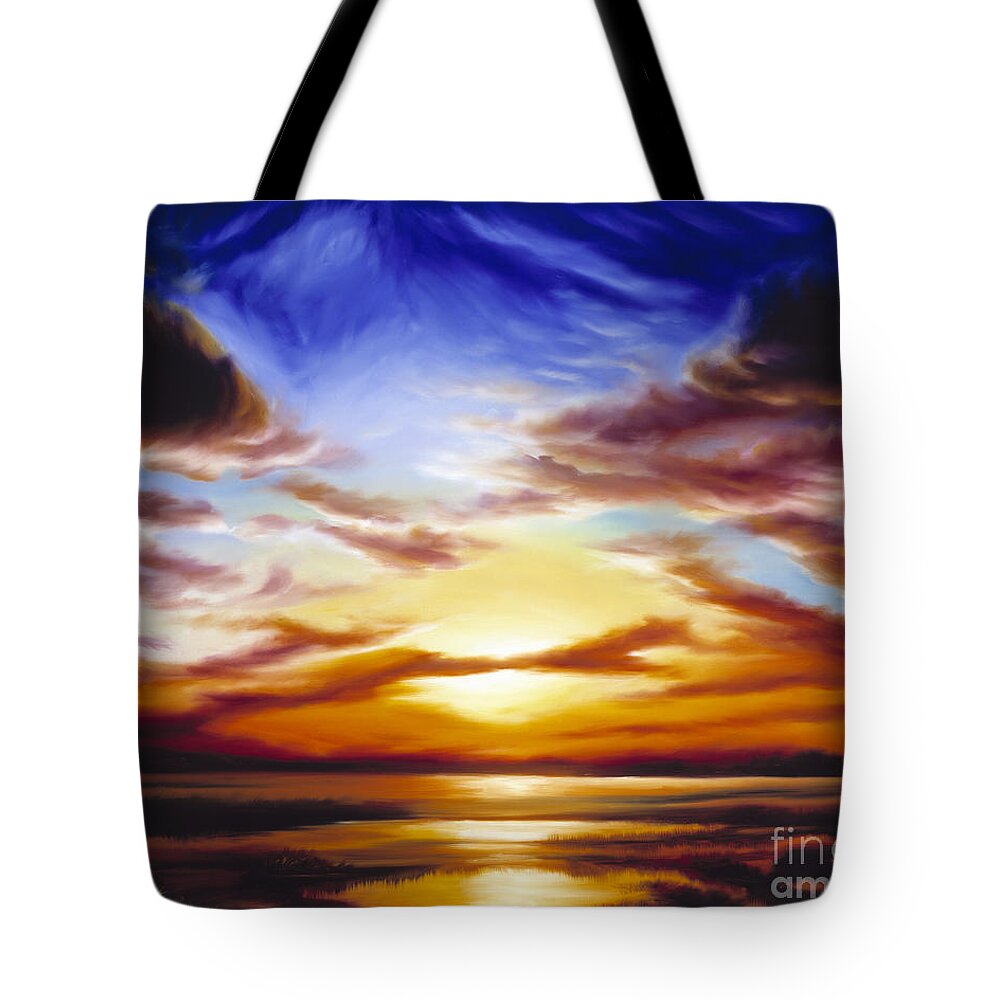 Skyscape Tote Bag featuring the painting As the Sun Sets by James Hill