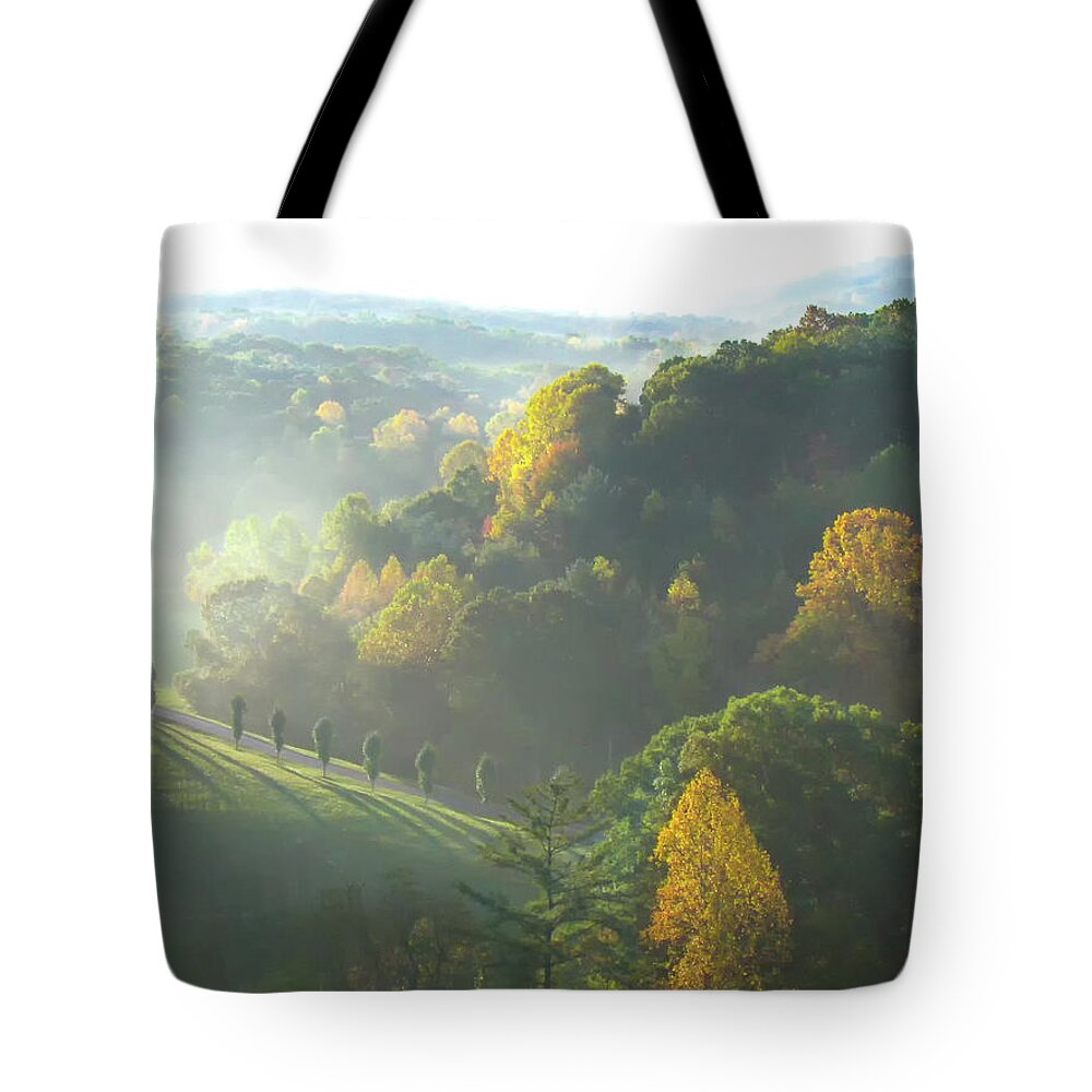 Asheville Tote Bag featuring the photograph Asheville Autumn Mountain Sunrise by Norma Brandsberg