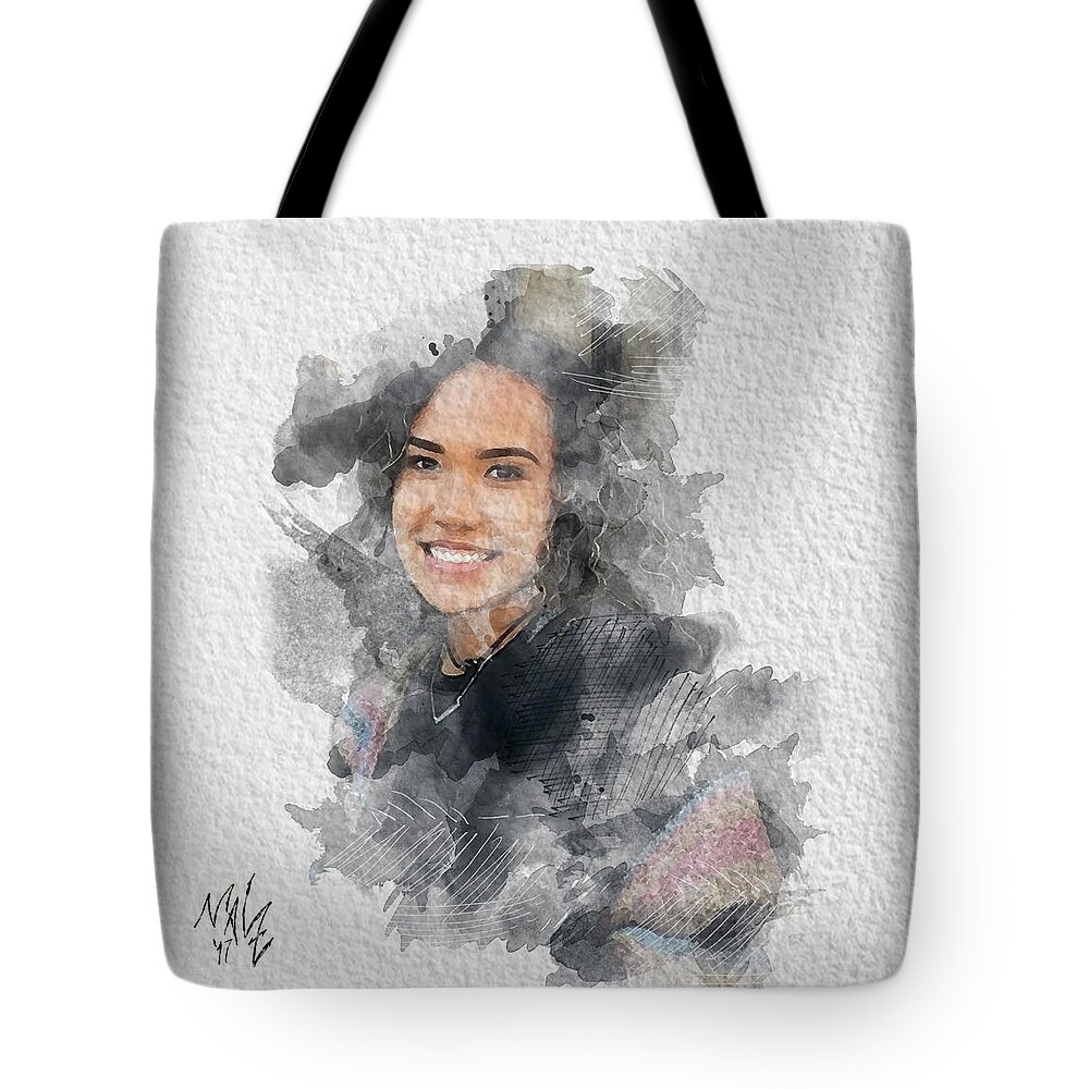 Watercolor Tote Bag featuring the digital art Asiah by Mal-Z