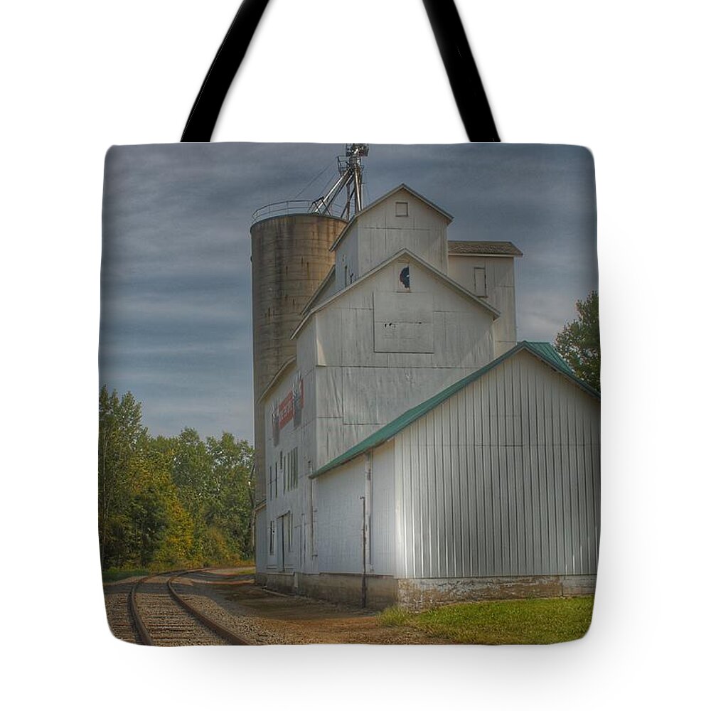 Railroad Tote Bag featuring the photograph 2008 - Aside the Tracks in Mayville by Sheryl L Sutter