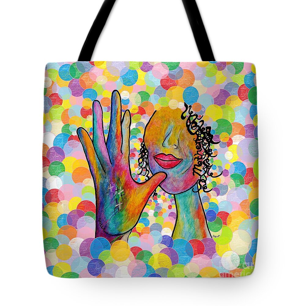 Asl Tote Bag featuring the painting ASL Mother on a Bright Bubble Background by Eloise Schneider Mote