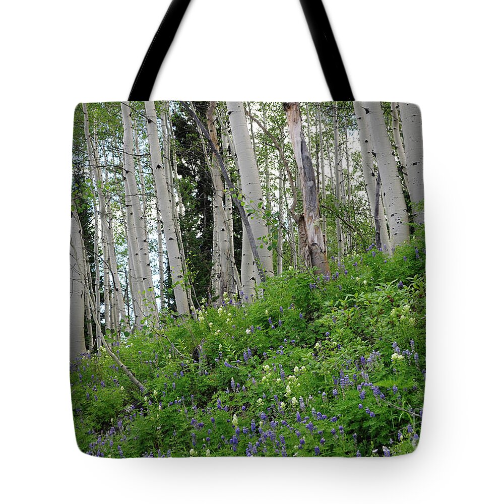 Aspen Tote Bag featuring the digital art Aspen Ferns and Flowers 3 by Constance Woods