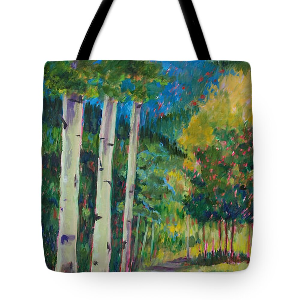 Aspen Tree Art Tote Bag featuring the painting Aspen Trails by Billie Colson