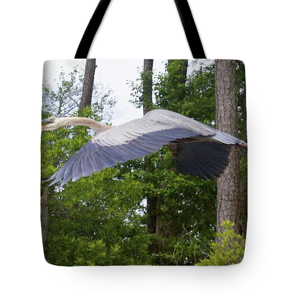 De Tote Bag featuring the photograph Assawoman Canal, Great Blue #8758 by Raymond Magnani