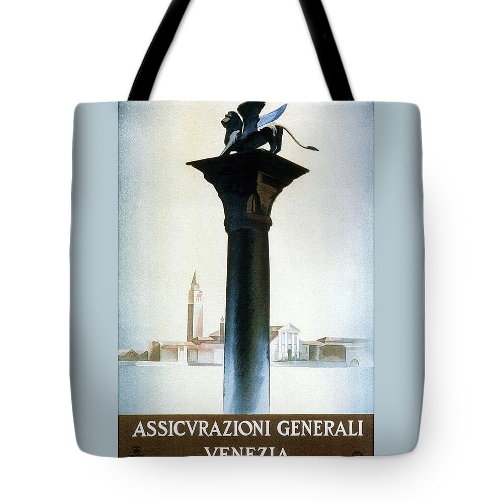 Assicurazioni Generali Tote Bag featuring the mixed media Assicurazioni Generali Venezia - Venice, Italy - Retro travel Poster - Vintage Poster by Studio Grafiikka