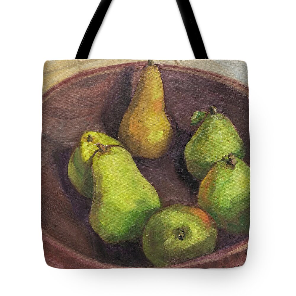 Oregon Tote Bag featuring the painting Assorted Pears by Tara D Kemp
