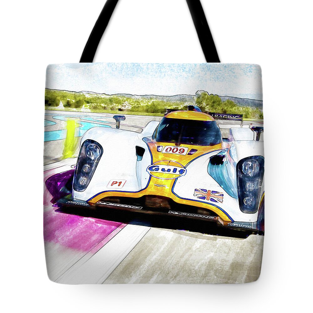 Le'mans Tote Bag featuring the painting Aston Martin Vantage 009 by Michael Cleere