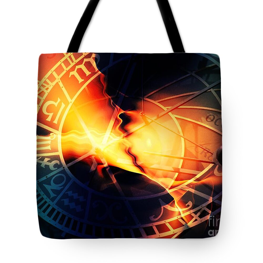 Astrology Tote Bag featuring the digital art Reading the Space-Time Continuum by Elizabeth McTaggart