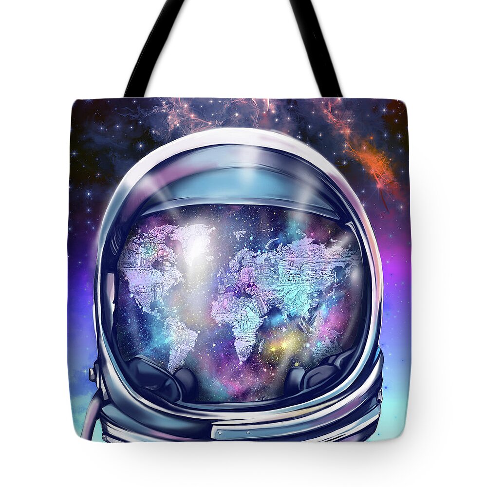 Space Tote Bag featuring the painting Astronaut World Map 9 by Bekim M