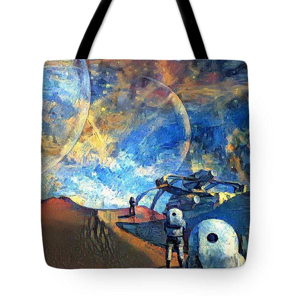 Render Tote Bag featuring the digital art Astronauts on a red planet by Bruce Rolff