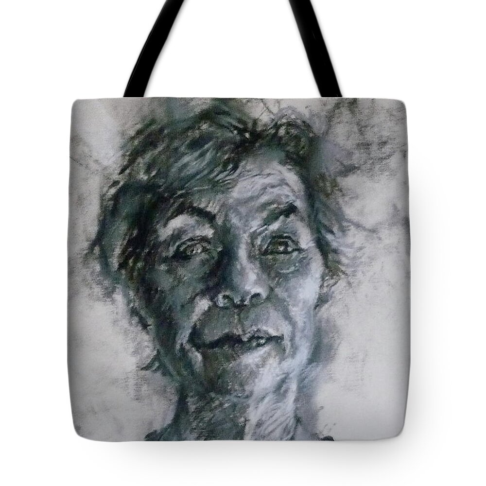 Portrait Tote Bag featuring the drawing At 70 by Ellen Dreibelbis