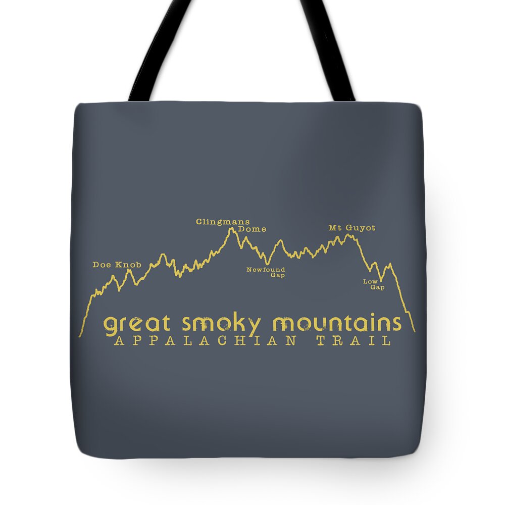 Appalachian Trail Tshirt Tote Bag featuring the digital art AT Elevation Profile GSM Mustard by Heather Applegate