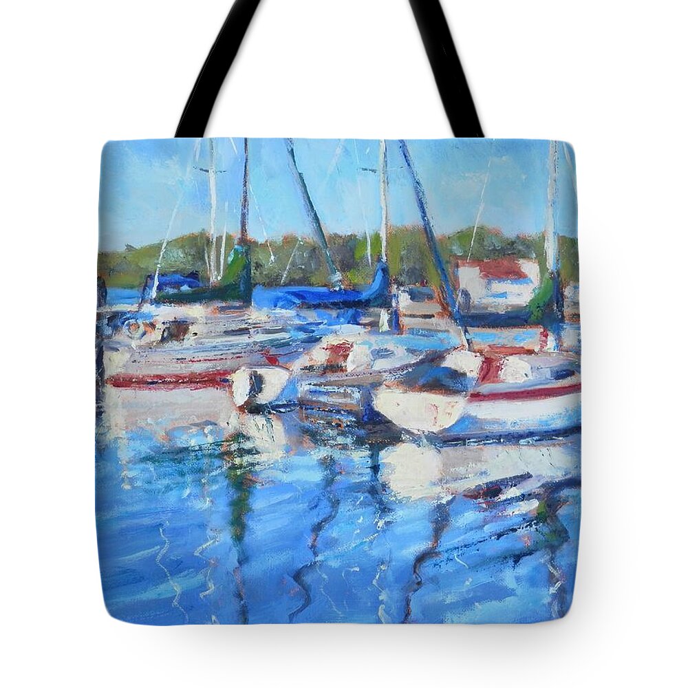 Impressionism Tote Bag featuring the painting At Presque Isle Marina by Michael Camp