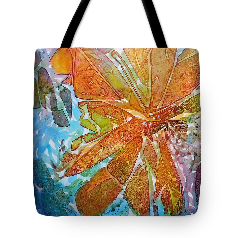 Vibrant Rainbow Colors Abstract Tote Bag featuring the painting At Second Glance by Joan Clear