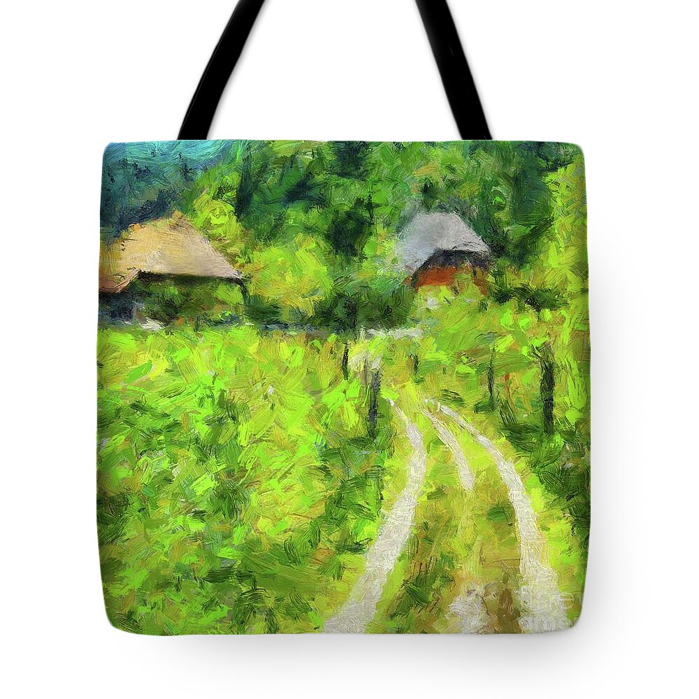Valley Tote Bag featuring the painting At The End Of The Valley by Dragica Micki Fortuna