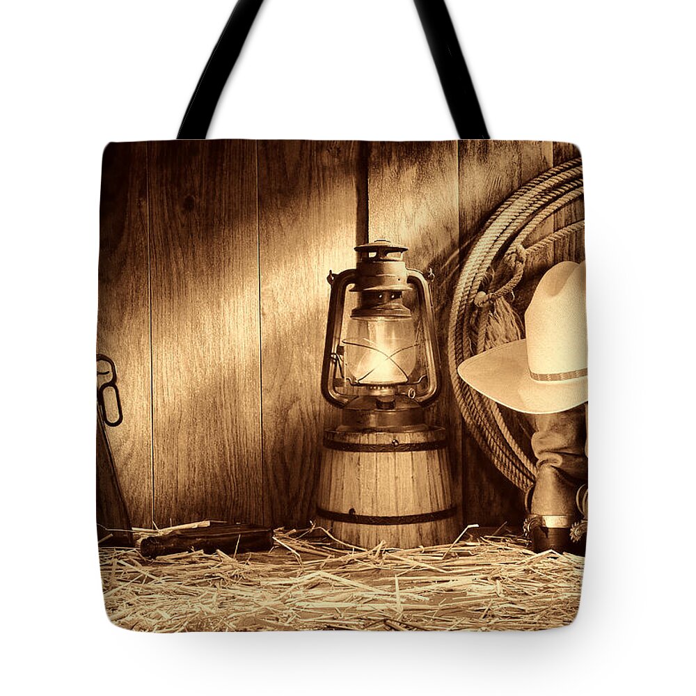 Antique Tote Bag featuring the photograph At the Old Ranch by American West Legend By Olivier Le Queinec