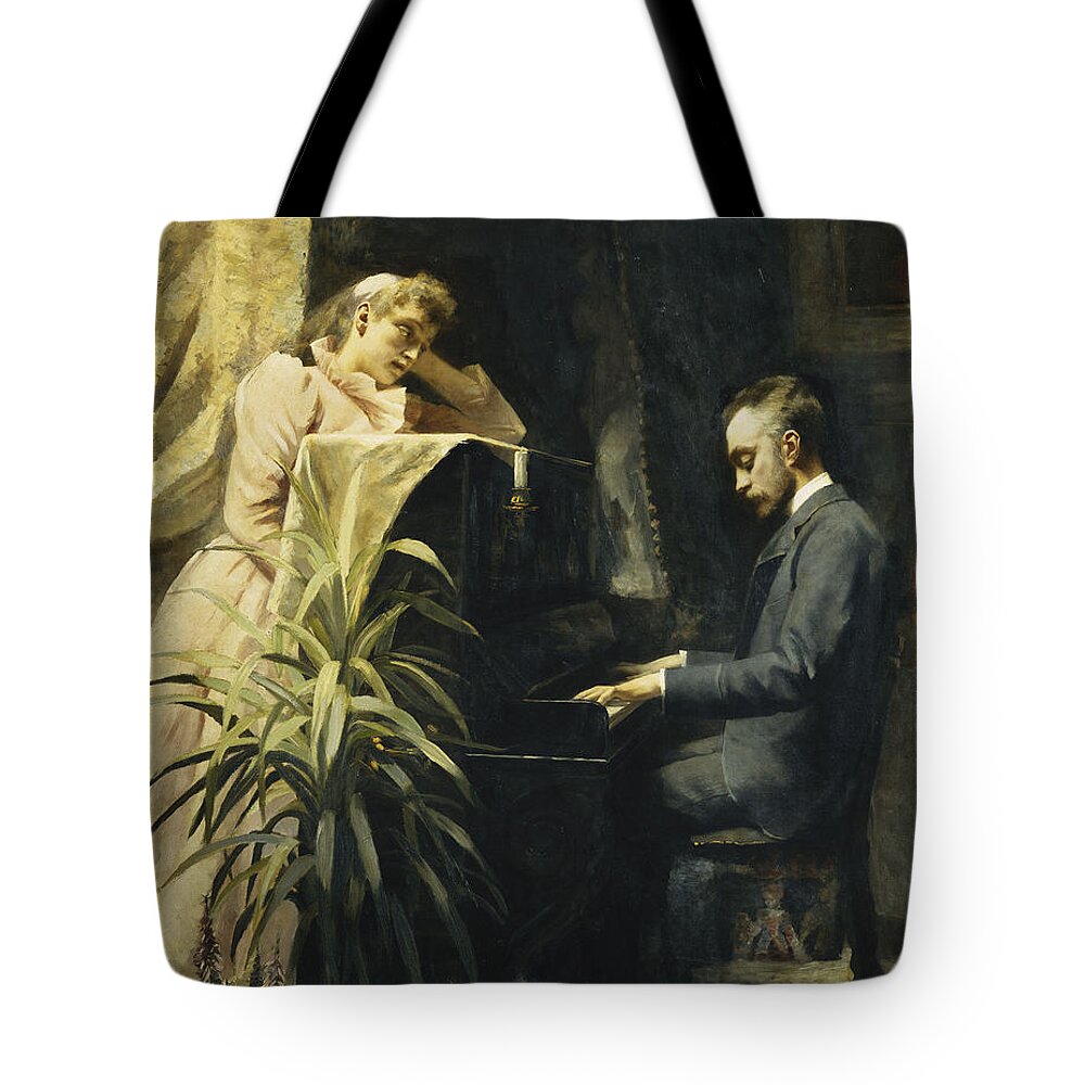 Piano Tote Bag featuring the painting At the Piano by Emma Sparre