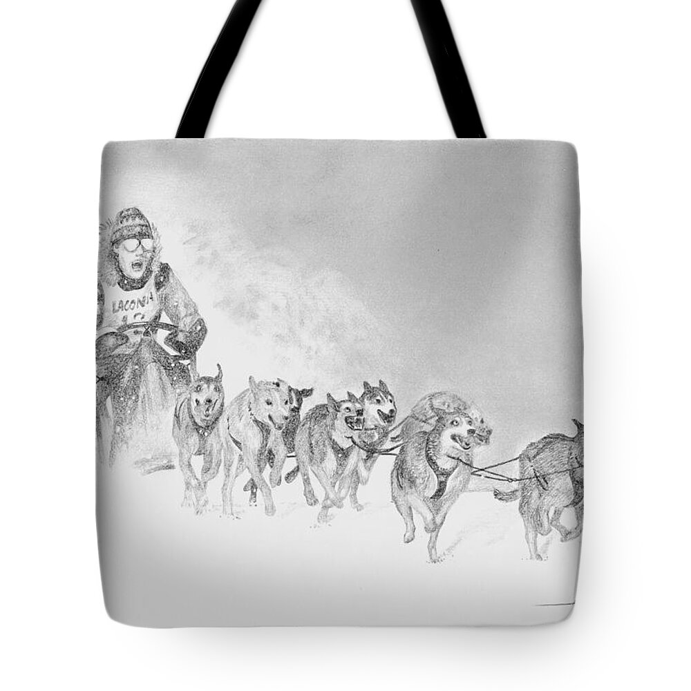 Sled Tote Bag featuring the drawing At The Races by Harry Moulton