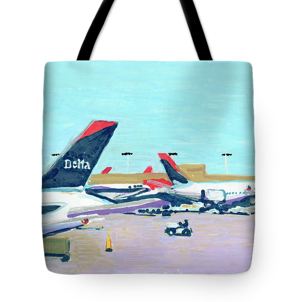 Atlanta International Airport Tote Bag featuring the painting Atlanta Delta Planes by Candace Lovely