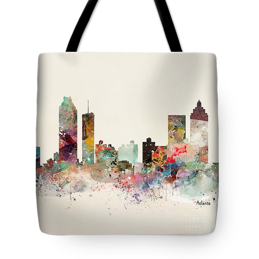 Atlanta Skyline Tote Bag featuring the painting Atlanta Georgia Skyline by Bri Buckley