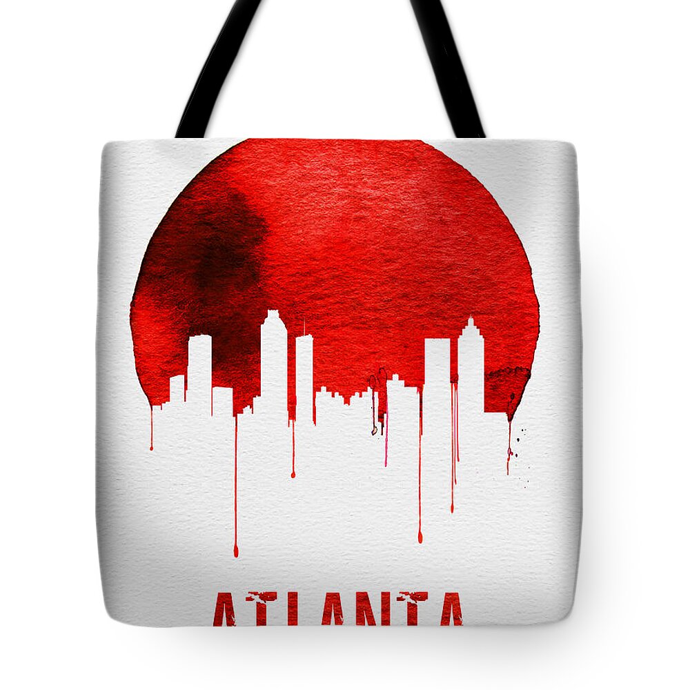 Atlanta Tote Bag featuring the painting Atlanta Skyline Red by Naxart Studio