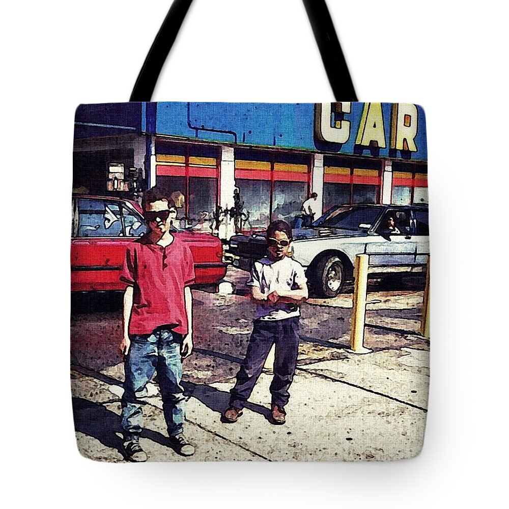 Boy Tote Bag featuring the photograph Attitude at the Car Wash by Sarah Loft