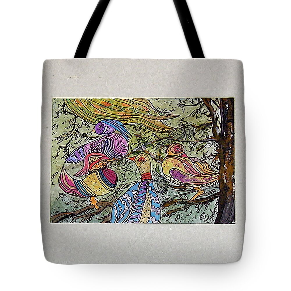 Attutude Tote Bag featuring the painting Attitude Bird Family by Kenlynn Schroeder