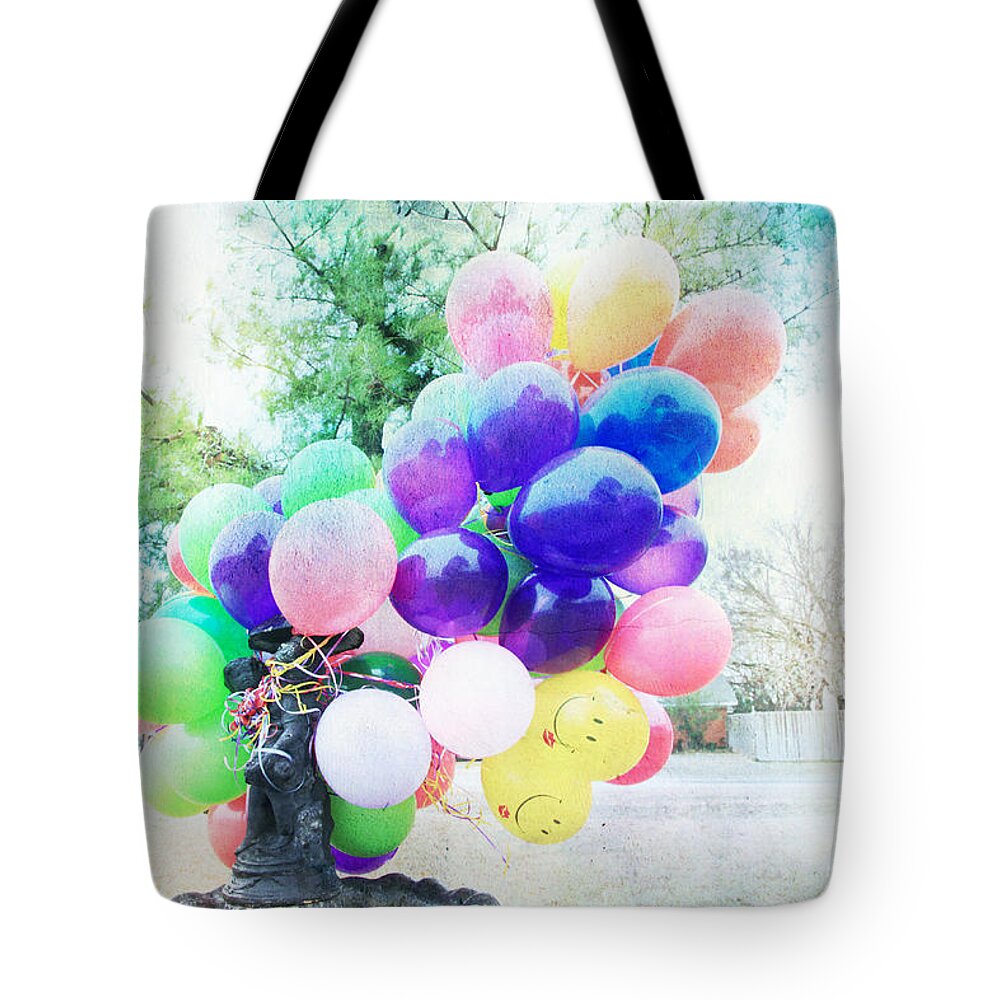 Balloons Tote Bag featuring the photograph Smiley Face Balloons by Toni Hopper