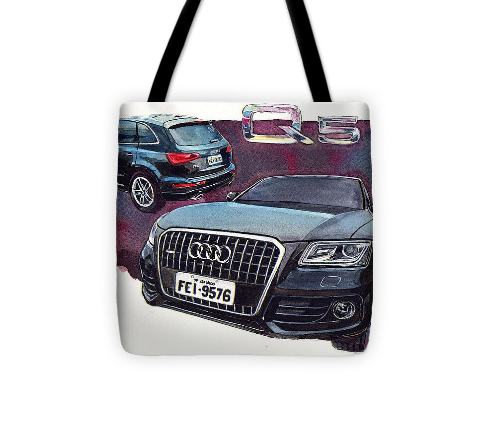 Audi Premium Suv Tote Bag featuring the painting Audi Q5 by Yoshiharu Miyakawa