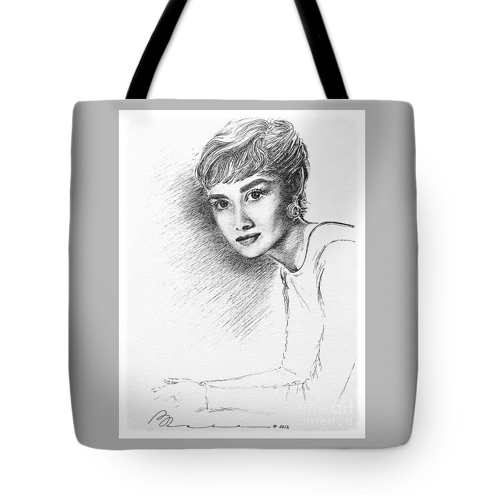 Audrey Tote Bag featuring the drawing Audrey by Barbara Chase