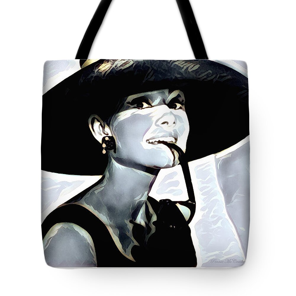 Actress Tote Bag featuring the digital art Audrey Hepburn by Pennie McCracken