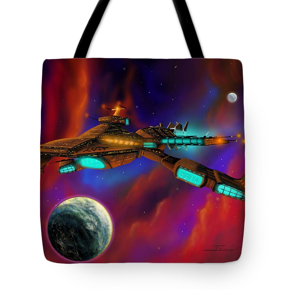 Starship Tote Bag featuring the painting Auroborus 2015 by James Hill