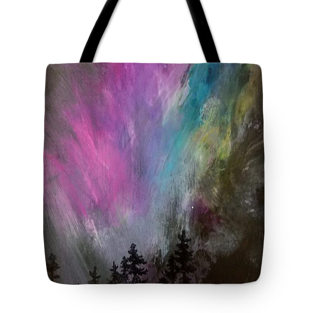 Aurora Borealis Tote Bag featuring the painting Aurora Pines by Holly Winn Willner