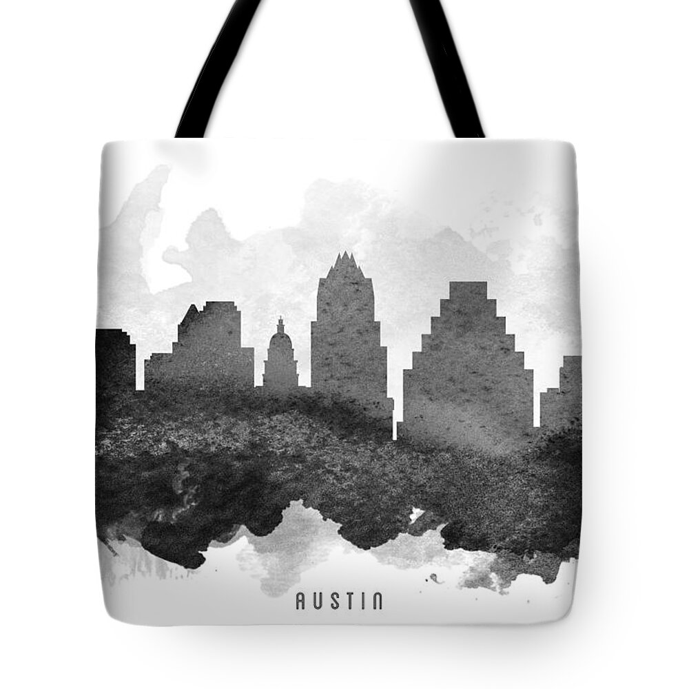 Austin Tote Bag featuring the painting Austin Cityscape 11 by Aged Pixel