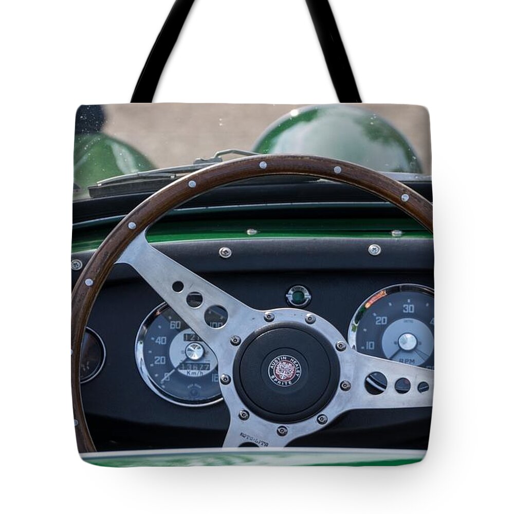 Austin Healey Sprite Tote Bag featuring the digital art Austin Healey Sprite by Super Lovely