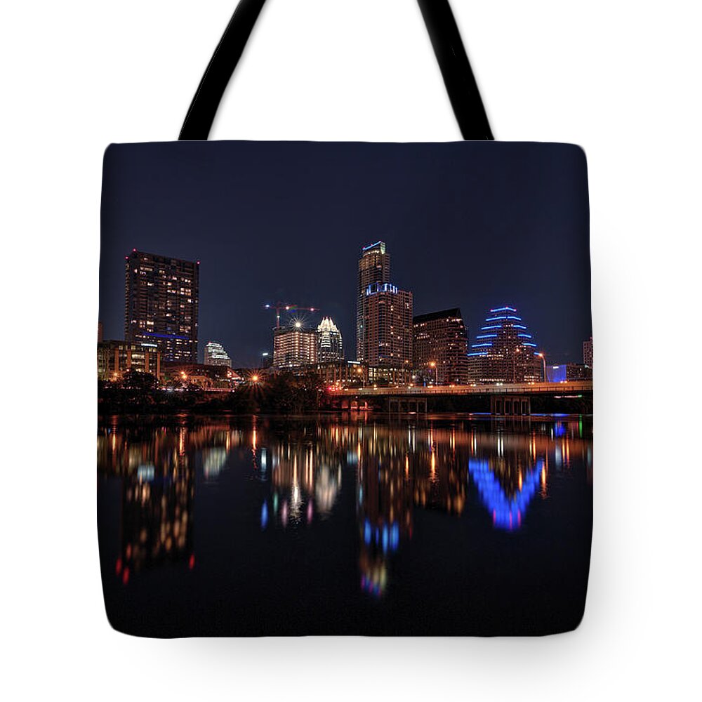 Austin Tote Bag featuring the photograph Austin Skyline At Night by Todd Aaron